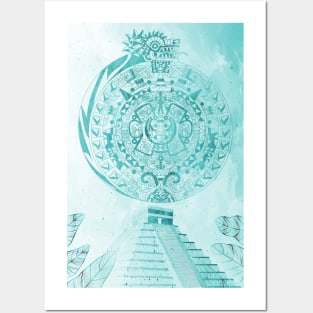 teotihuacan calendar dragon horoscope pyramid in mexican art Posters and Art